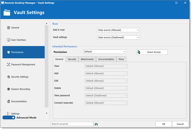 Vault Settings Permissions