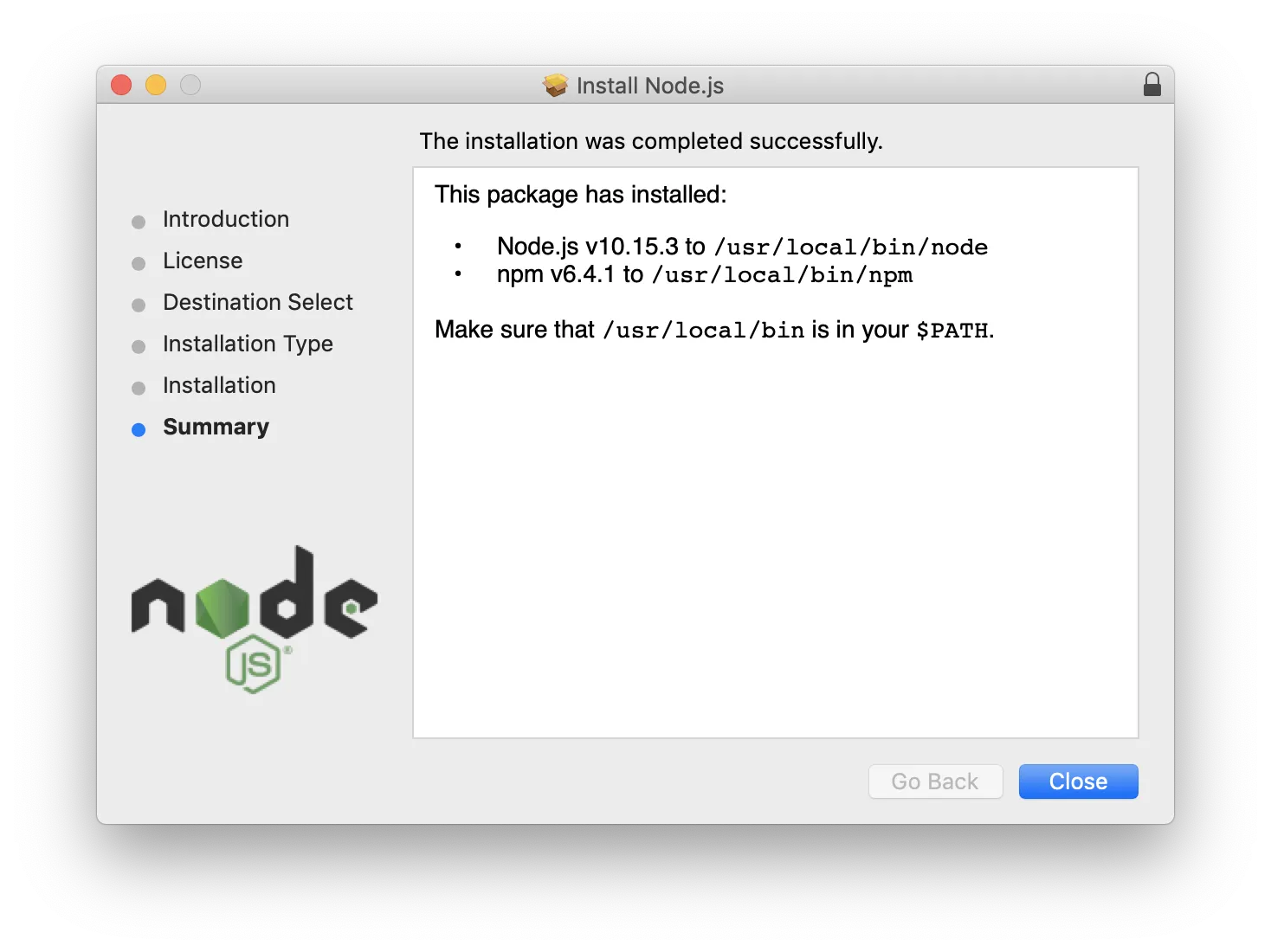 Node installation on MacOS