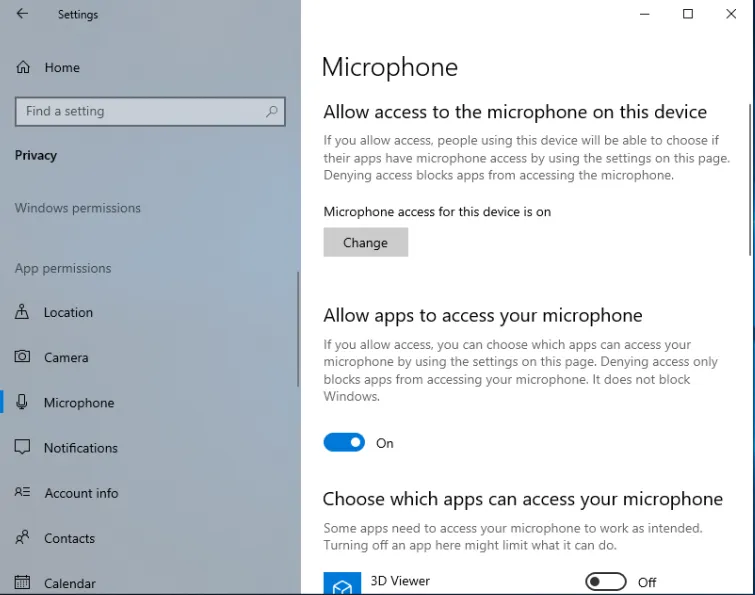 microphone access Windows