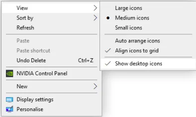 turn on desktop icon visbility